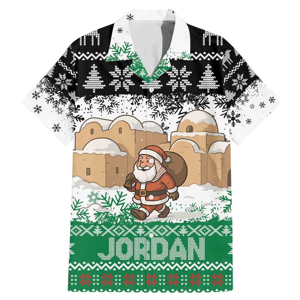 Jordan Christmas Family Matching Mermaid Dress and Hawaiian Shirt with Santa Snow Village Green and Black Snowflake Tree Pattern - Wonder Print Shop