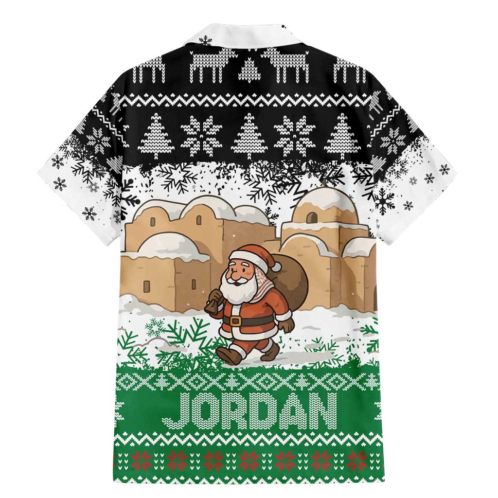 Jordan Christmas Family Matching Mermaid Dress and Hawaiian Shirt with Santa Snow Village Green and Black Snowflake Tree Pattern - Wonder Print Shop