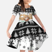 Jordan Christmas Family Matching Off The Shoulder Long Sleeve Dress and Hawaiian Shirt with Santa Snow Village Green and Black Snowflake Tree Pattern - Wonder Print Shop