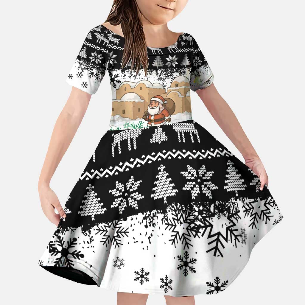 Jordan Christmas Family Matching Off Shoulder Maxi Dress and Hawaiian Shirt with Santa Snow Village Green and Black Snowflake Tree Pattern - Wonder Print Shop