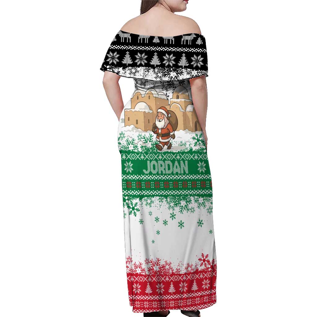 Jordan Christmas Family Matching Off Shoulder Maxi Dress and Hawaiian Shirt with Santa Snow Village Green and Black Snowflake Tree Pattern - Wonder Print Shop
