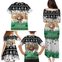 Jordan Christmas Family Matching Puletasi and Hawaiian Shirt with Santa Snow Village Green and Black Snowflake Tree Pattern - Wonder Print Shop