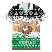 Jordan Christmas Family Matching Short Sleeve Bodycon Dress and Hawaiian Shirt with Santa Snow Village Green and Black Snowflake Tree Pattern - Wonder Print Shop