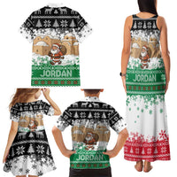 Jordan Christmas Family Matching Tank Maxi Dress and Hawaiian Shirt with Santa Snow Village Green and Black Snowflake Tree Pattern - Wonder Print Shop
