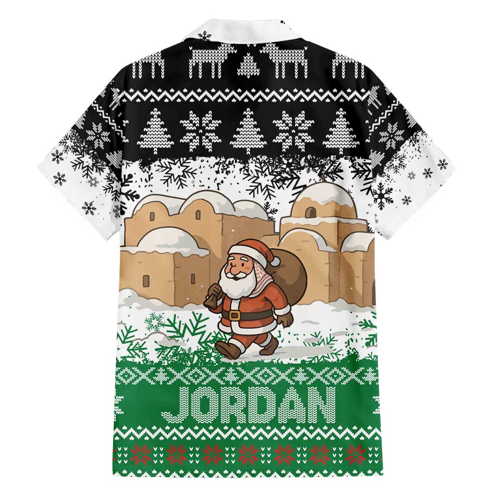 Jordan Christmas Family Matching Tank Maxi Dress and Hawaiian Shirt with Santa Snow Village Green and Black Snowflake Tree Pattern - Wonder Print Shop