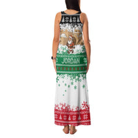 Jordan Christmas Family Matching Tank Maxi Dress and Hawaiian Shirt with Santa Snow Village Green and Black Snowflake Tree Pattern - Wonder Print Shop
