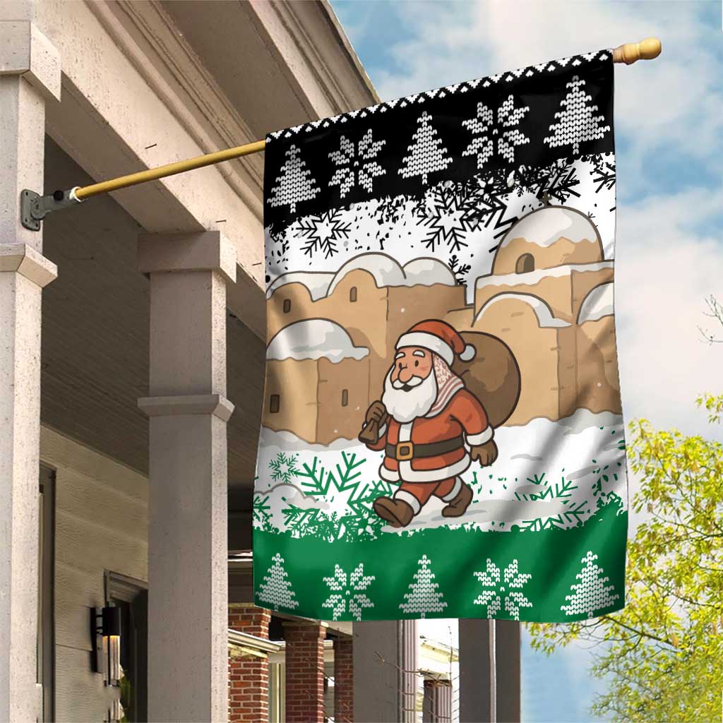 Jordan Christmas Garden Flag with Santa Snow Village Green and Black Snowflake Tree Pattern - Wonder Print Shop