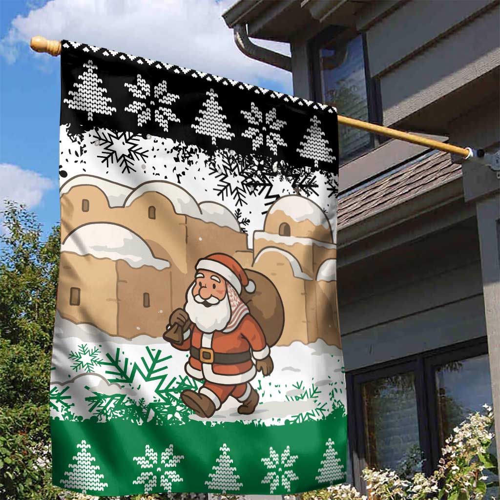 Jordan Christmas Garden Flag with Santa Snow Village Green and Black Snowflake Tree Pattern - Wonder Print Shop