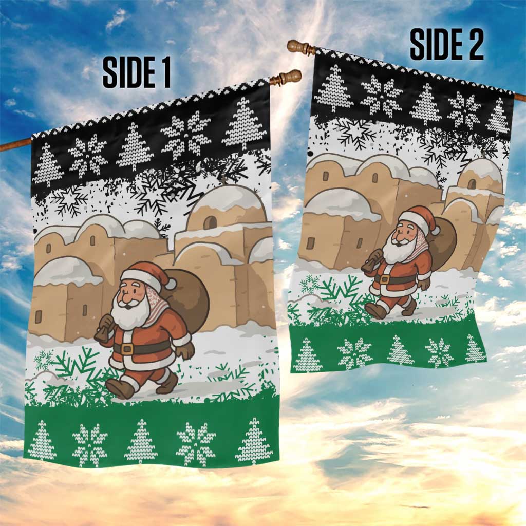 Jordan Christmas Garden Flag with Santa Snow Village Green and Black Snowflake Tree Pattern - Wonder Print Shop