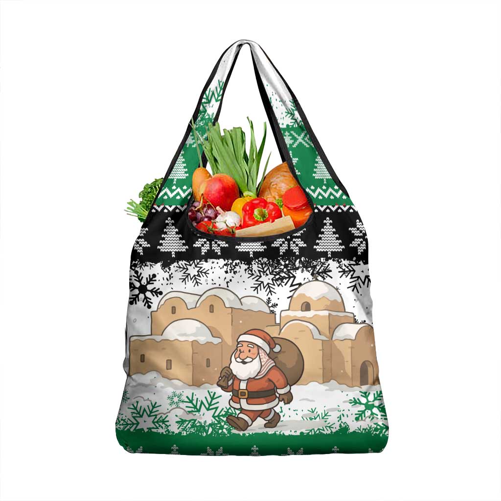 Jordan Christmas Grocery Bag with Santa Snow Village Green and Black Snowflake Tree Pattern - Wonder Print Shop
