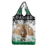 Jordan Christmas Grocery Bag with Santa Snow Village Green and Black Snowflake Tree Pattern - Wonder Print Shop