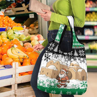 Jordan Christmas Grocery Bag with Santa Snow Village Green and Black Snowflake Tree Pattern - Wonder Print Shop