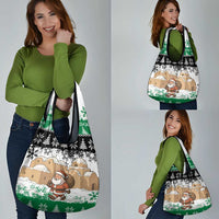 Jordan Christmas Grocery Bag with Santa Snow Village Green and Black Snowflake Tree Pattern - Wonder Print Shop