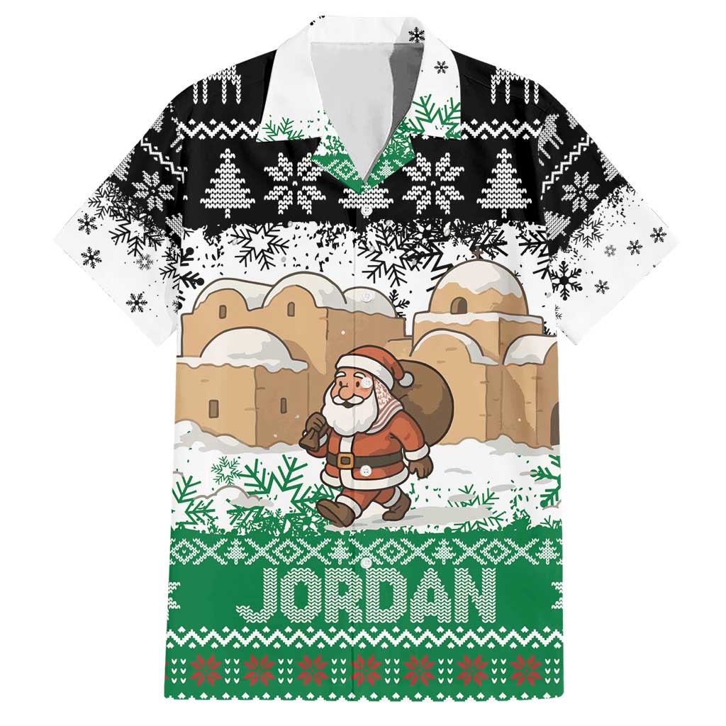 Jordan Christmas Hawaiian Shirt with Santa Snow Village Green and Black Snowflake Tree Pattern - Wonder Print Shop