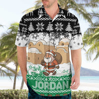 Jordan Christmas Hawaiian Shirt with Santa Snow Village Green and Black Snowflake Tree Pattern - Wonder Print Shop