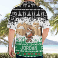 Jordan Christmas Hawaiian Shirt with Santa Snow Village Green and Black Snowflake Tree Pattern - Wonder Print Shop