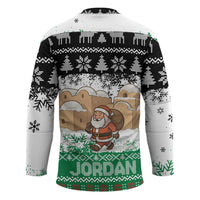 Jordan Christmas Hockey Jersey with Santa Snow Village Green and Black Snowflake Tree Pattern - Wonder Print Shop