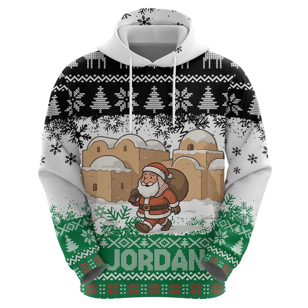Jordan Christmas Hoodie with Santa Snow Village Green and Black Snowflake Tree Pattern - Wonder Print Shop
