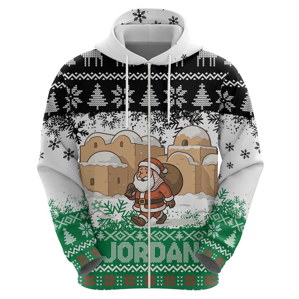 Jordan Christmas Hoodie with Santa Snow Village Green and Black Snowflake Tree Pattern - Wonder Print Shop