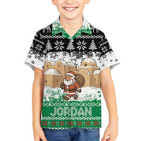 Jordan Christmas Kid Hawaiian Shirt with Santa Snow Village Green and Black Snowflake Tree Pattern - Wonder Print Shop