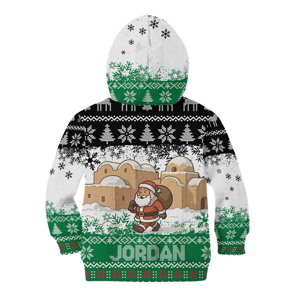 Jordan Christmas Kid Hoodie with Santa Snow Village Green and Black Snowflake Tree Pattern - Wonder Print Shop