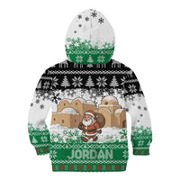 Jordan Christmas Kid Hoodie with Santa Snow Village Green and Black Snowflake Tree Pattern - Wonder Print Shop