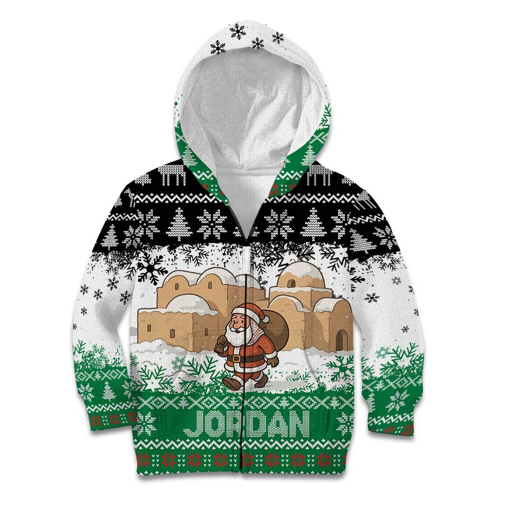Jordan Christmas Kid Hoodie with Santa Snow Village Green and Black Snowflake Tree Pattern - Wonder Print Shop