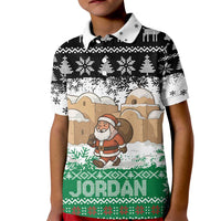 Jordan Christmas Kid Polo Shirt with Santa Snow Village Green and Black Snowflake Tree Pattern - Wonder Print Shop