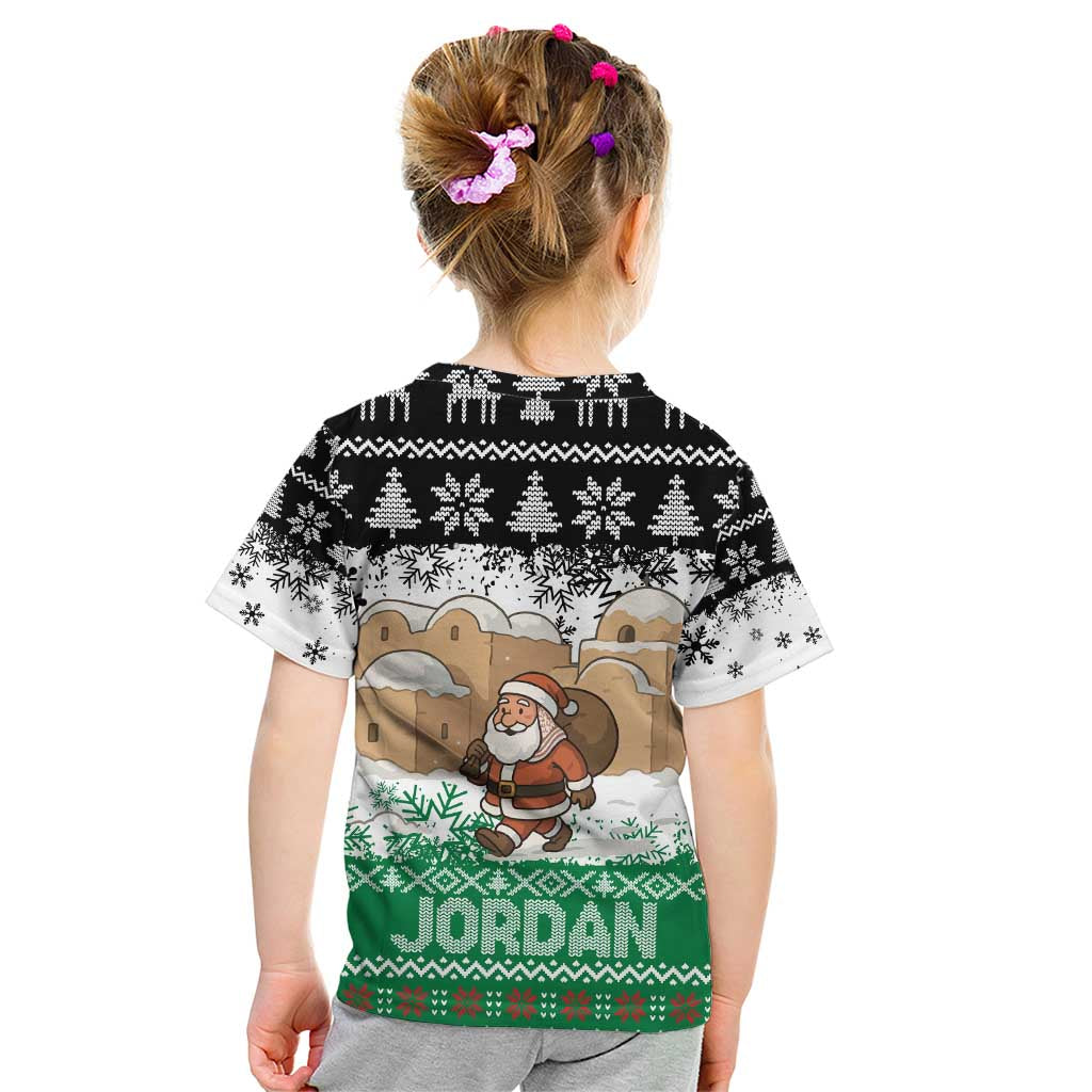 Jordan Christmas Kid T Shirt with Santa Snow Village Green and Black Snowflake Tree Pattern - Wonder Print Shop