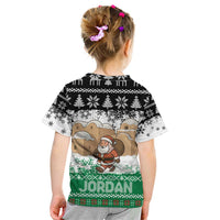 Jordan Christmas Kid T Shirt with Santa Snow Village Green and Black Snowflake Tree Pattern - Wonder Print Shop