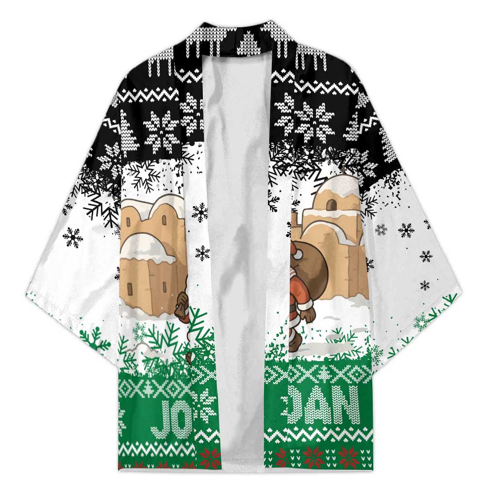 Jordan Christmas Kimono with Santa Snow Village Green and Black Snowflake Tree Pattern - Wonder Print Shop