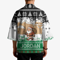 Jordan Christmas Kimono with Santa Snow Village Green and Black Snowflake Tree Pattern - Wonder Print Shop