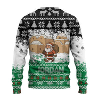 Jordan Christmas Ugly Christmas Sweater with Santa Snow Village Green and Black Snowflake Tree Pattern - Wonder Print Shop