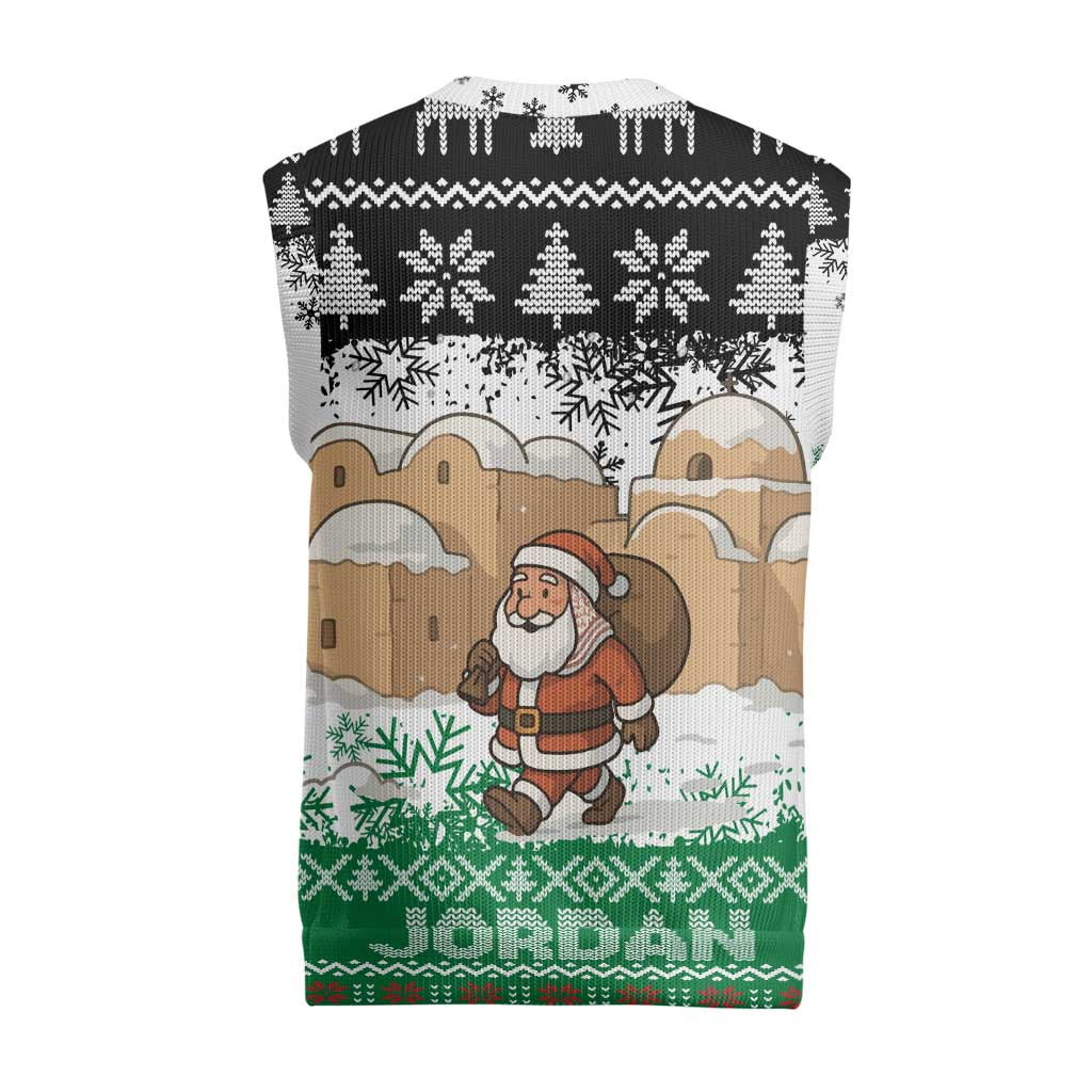 Jordan Christmas Knitted V-Neck Vest with Santa Snow Village Green and Black Snowflake Tree Pattern - Wonder Print Shop