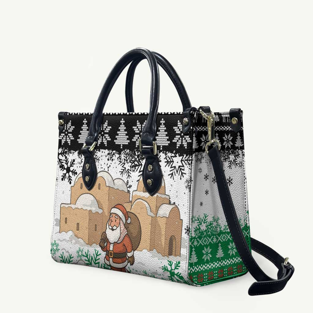 Jordan Christmas Leather Bag with Santa Snow Village Green and Black Snowflake Tree Pattern - Wonder Print Shop