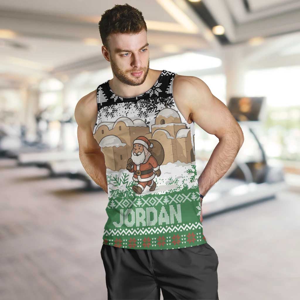 Jordan Christmas Men Tank Top with Santa Snow Village Green and Black Snowflake Tree Pattern - Wonder Print Shop