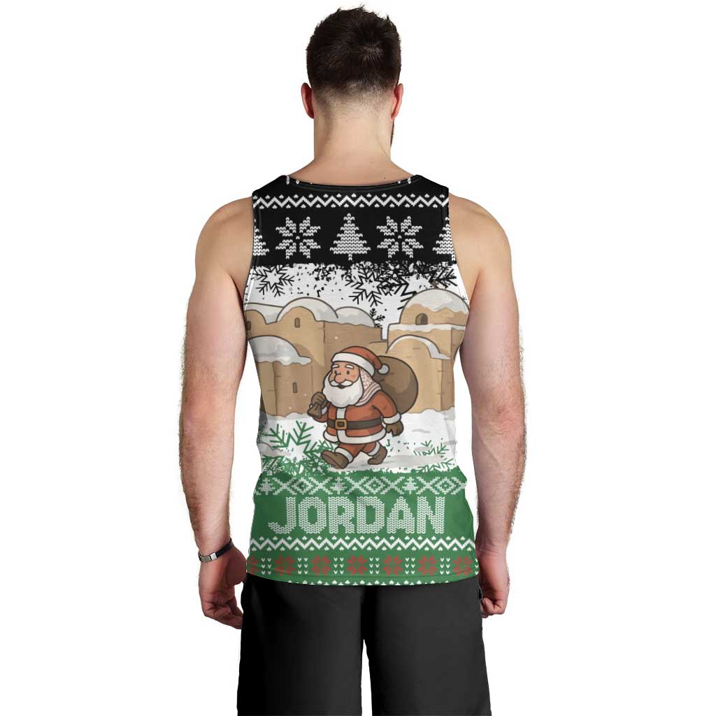Jordan Christmas Men Tank Top with Santa Snow Village Green and Black Snowflake Tree Pattern - Wonder Print Shop