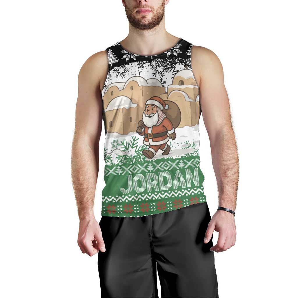 Jordan Christmas Men Tank Top with Santa Snow Village Green and Black Snowflake Tree Pattern - Wonder Print Shop