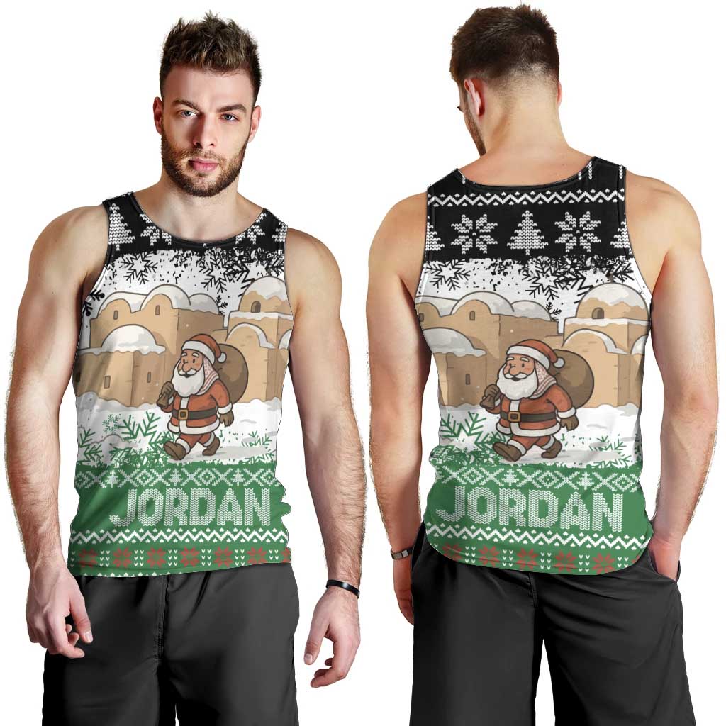 Jordan Christmas Men Tank Top with Santa Snow Village Green and Black Snowflake Tree Pattern - Wonder Print Shop