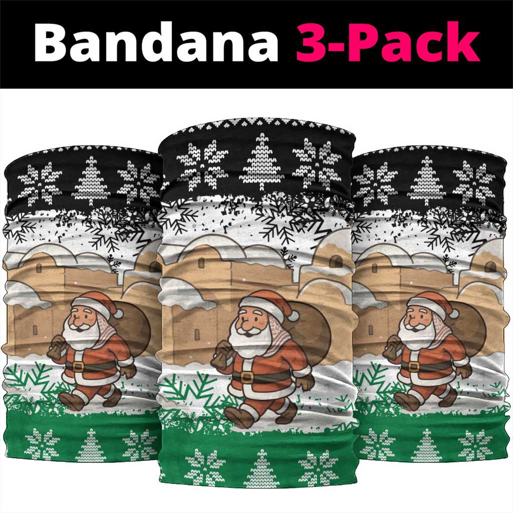Jordan Christmas Neck Gaiter with Santa Snow Village Green and Black Snowflake Tree Pattern - Wonder Print Shop