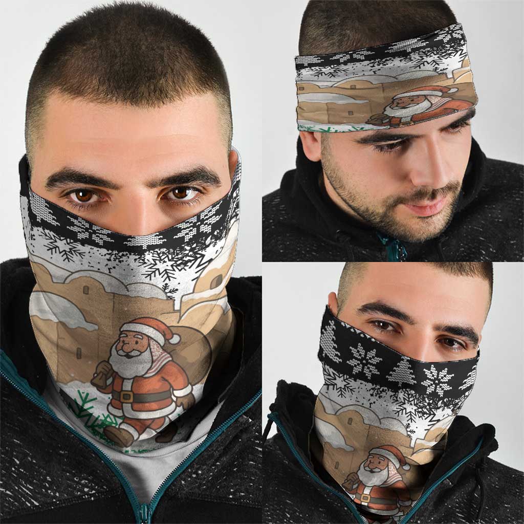 Jordan Christmas Neck Gaiter with Santa Snow Village Green and Black Snowflake Tree Pattern - Wonder Print Shop