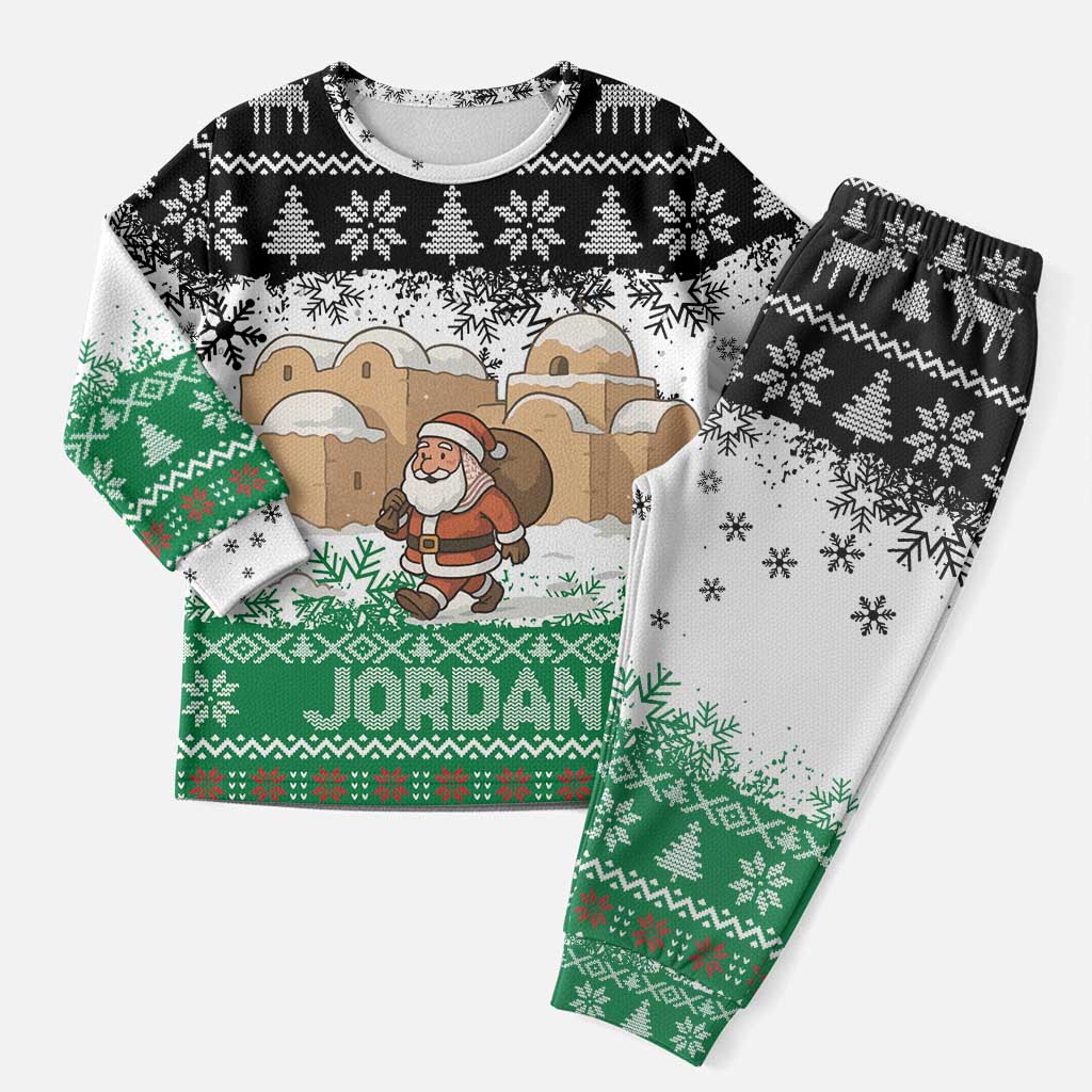 Jordan Christmas Pajama Set with Santa Snow Village Green and Black Snowflake Tree Pattern - Wonder Print Shop