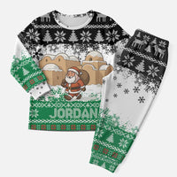 Jordan Christmas Pajama Set with Santa Snow Village Green and Black Snowflake Tree Pattern - Wonder Print Shop