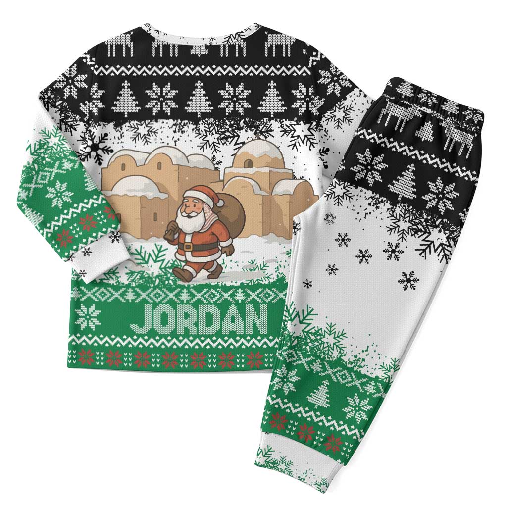 Jordan Christmas Pajama Set with Santa Snow Village Green and Black Snowflake Tree Pattern - Wonder Print Shop