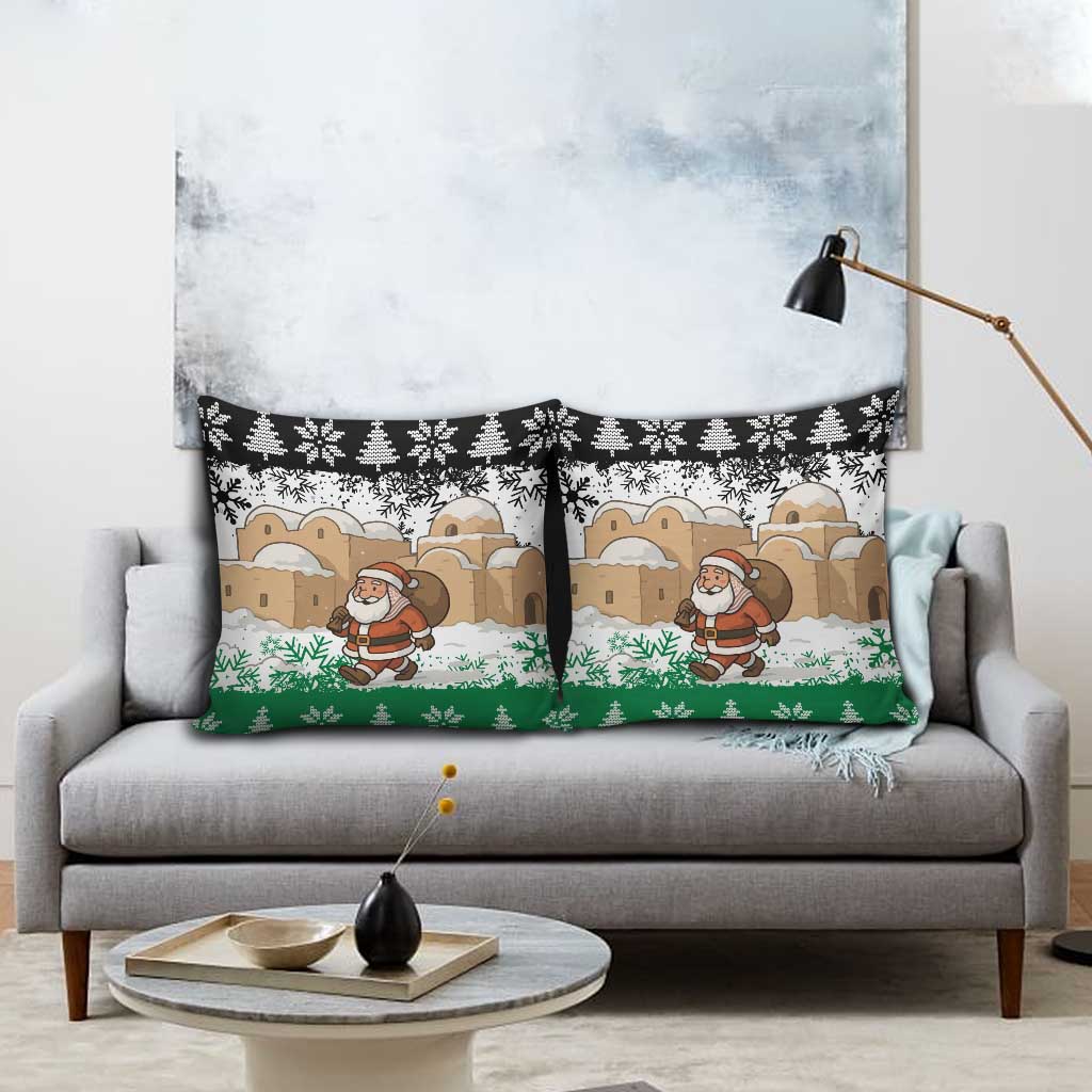 Jordan Christmas Pillow Cover with Santa Snow Village Green and Black Snowflake Tree Pattern - Wonder Print Shop