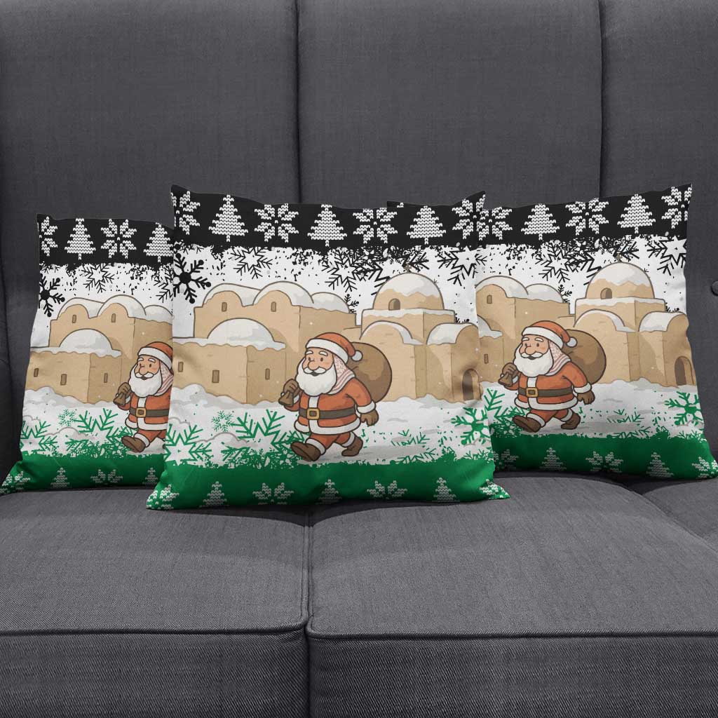 Jordan Christmas Pillow Cover with Santa Snow Village Green and Black Snowflake Tree Pattern - Wonder Print Shop