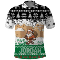 Jordan Christmas Polo Shirt with Santa Snow Village Green and Black Snowflake Tree Pattern - Wonder Print Shop