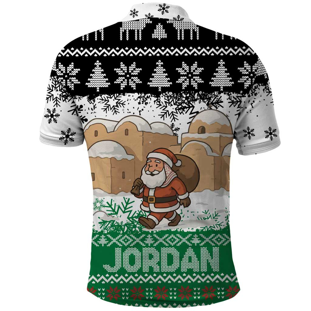 Jordan Christmas Polo Shirt with Santa Snow Village Green and Black Snowflake Tree Pattern - Wonder Print Shop
