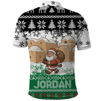 Jordan Christmas Polo Shirt with Santa Snow Village Green and Black Snowflake Tree Pattern - Wonder Print Shop