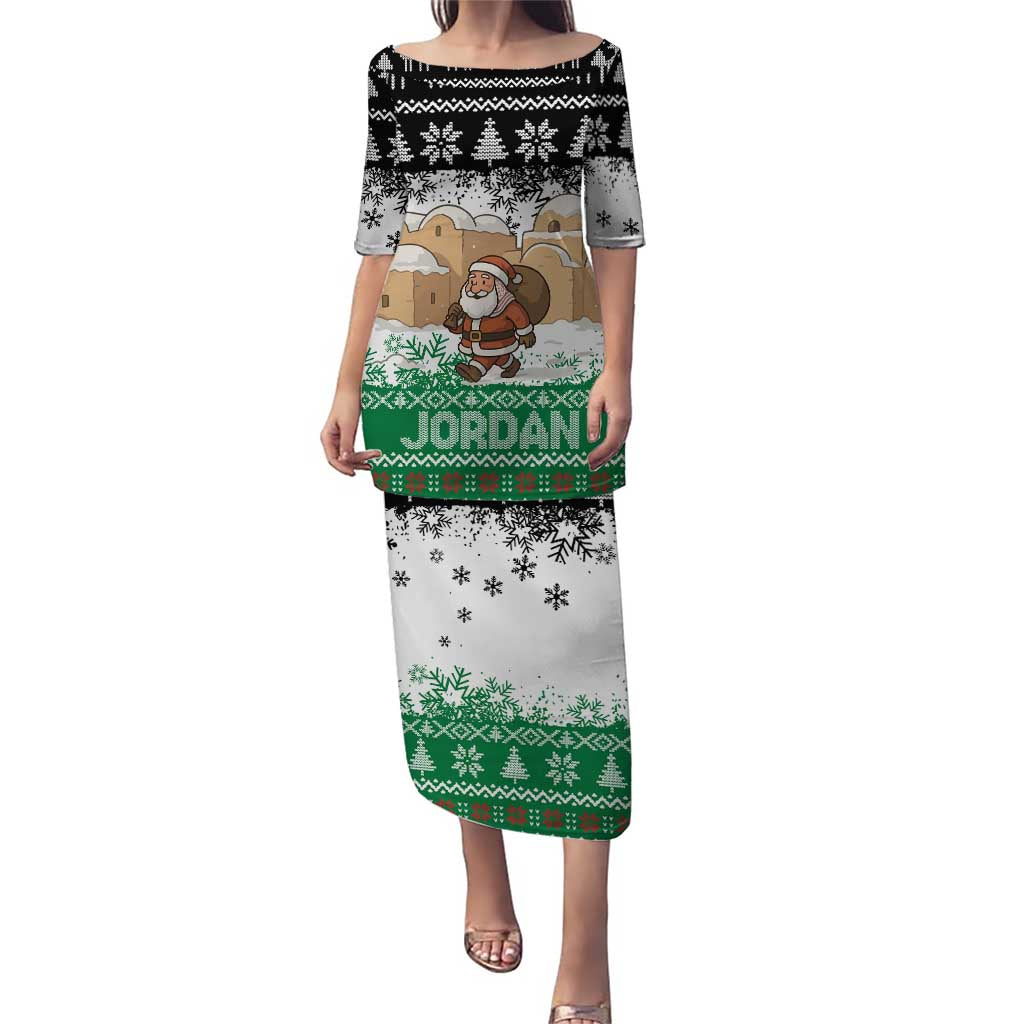 Jordan Christmas Puletasi with Santa Snow Village Green and Black Snowflake Tree Pattern - Wonder Print Shop
